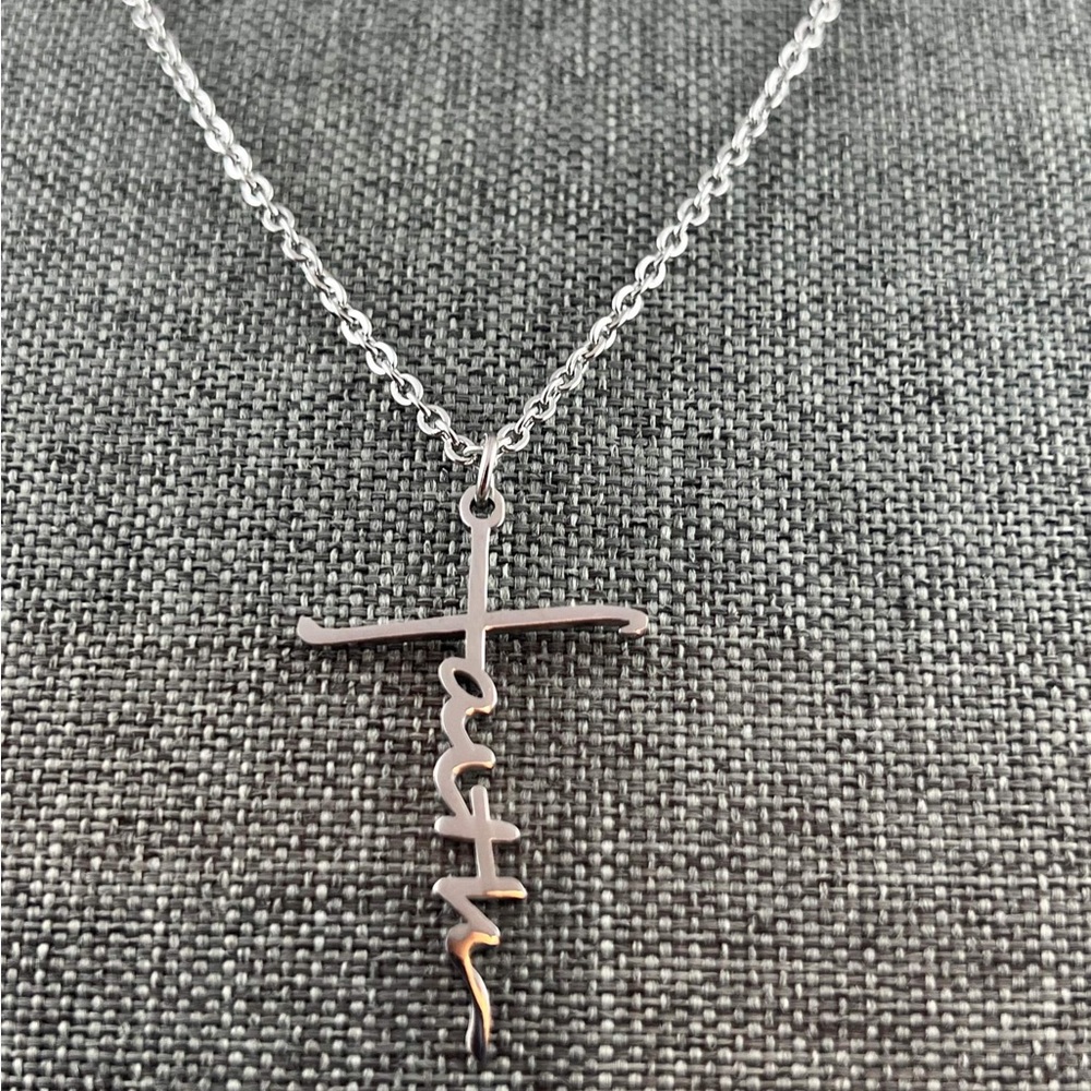 Inspired Faith cursive Pendant Necklace (Faith ) Jewelry Nee 22” - Picture 2 of 4